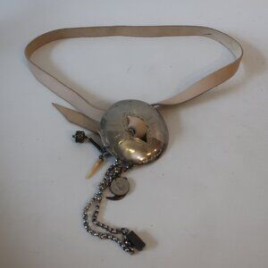 Womens Navarro Beige Silver-Toned Concho Buckle Talisman Charm Rare Waist Belt M